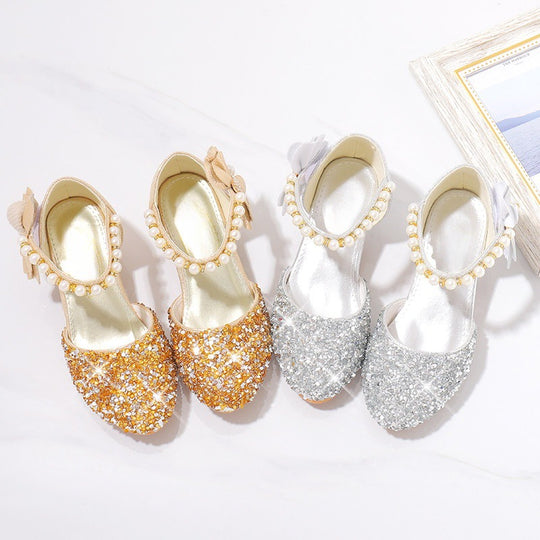 Damen Elegante und funkelnde Mittelabsatzschuhe mit Perlen- und Schleifendetails EB