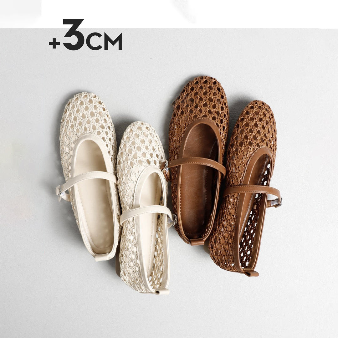 Damen elegante Ballerinas mit luftiger Webstruktur und zierlichem Riemchen EB