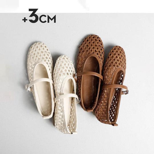 Damen elegante Ballerinas mit luftiger Webstruktur und zierlichem Riemchen EB