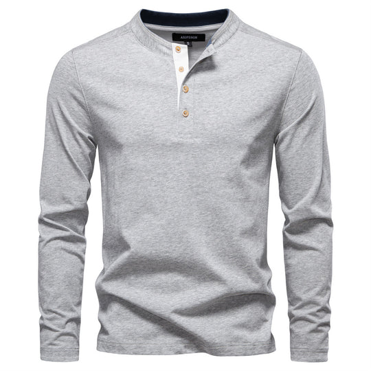 Herren Langarm-Henley-Shirt mit eleganten Druckknöpfen und bequemer Passform EB