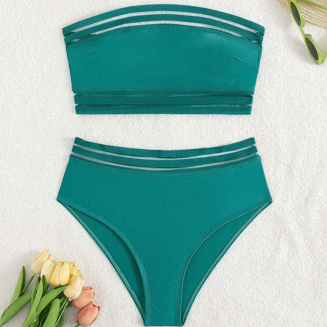 Damen Off-Shoulder Bikini-Set mit hohem Bund EB