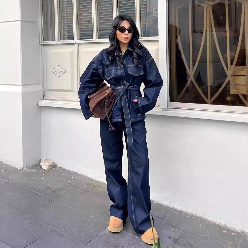 Damen nan hochgeschnittene, weit geschnittene Jeans mit geradem Bein und Fünf-Taschen-Details EB