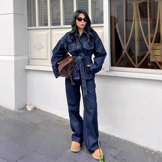 Damen nan hochgeschnittene, weit geschnittene Jeans mit geradem Bein und Fünf-Taschen-Details EB