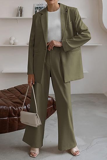 Damen nan Longblazer-Set mit kastiger Oversize-Silhouette, strukturierter Schulterpartie und hochtaillierter Palazzo-Hose EB