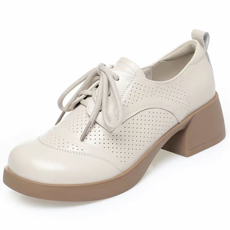 Damen Schnürschuhe mit perforiertem Obermaterial und blockigem Absatz EB