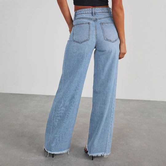 Damen Weite Jeans im lässigen Vintage-Stil mit fransigem Saum EB