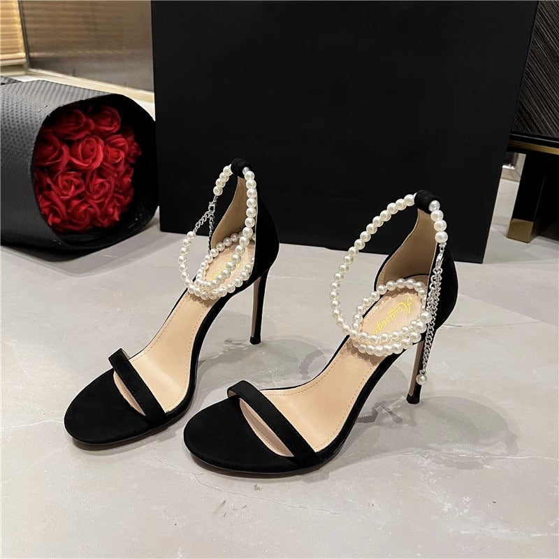 Damen elegante High Heels mit Perlenschmuck EB