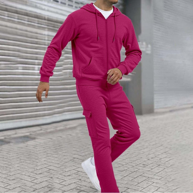 Herren nan athletischer Zip-Sweatset mit Cargo-Jogginghose, ergonomischen Nähten und gerippten Bündchen EB