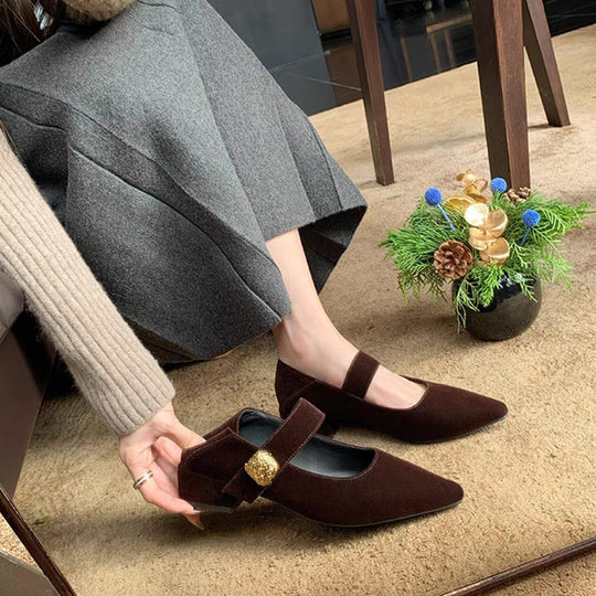 Damen modische Ballerinas mit elegantem Riemchen und luxuriöser Schnalle EB