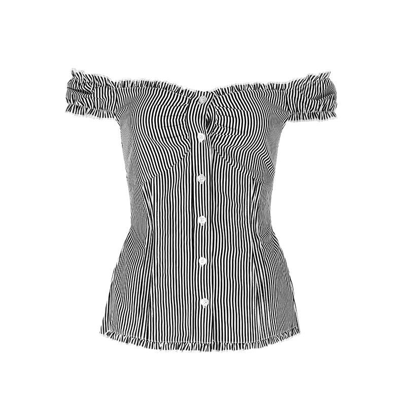 Damen Off-Shoulder Bluse mit feinen Rüschendetails und gestreiftem Muster EB