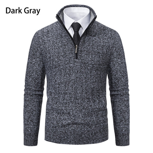 Herren Strickpullover mit hochabschließendem Kragen und Reißverschluss Taschen EB