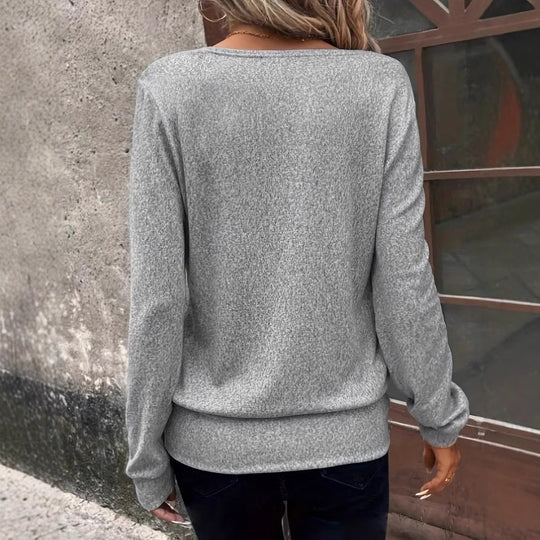 Damen Lässiger V-Ausschnitt Pullover mit asymmetrischem Design EB