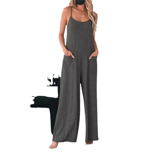 Damen Luftiger Jumpsuit mit Taschen und Spaghettiträgern EB