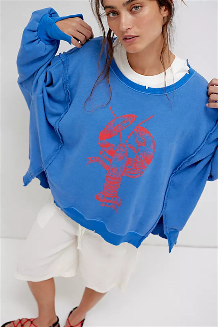 Damen oversized Sweatshirt mit Rüben-Print, ausgefransten Nahtakzenten und Daumenlochärmeln Eichborn Berlin