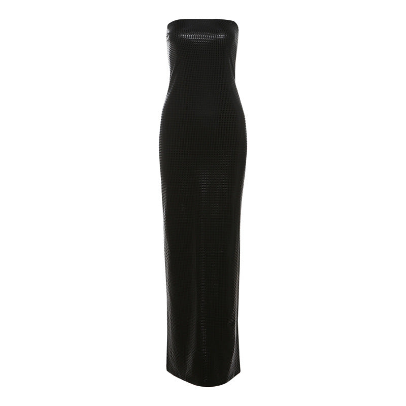 Damen Langes Abendkleid aus hochglänzendem Material EB