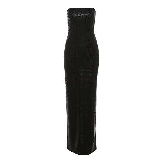 Damen Langes Abendkleid aus hochglänzendem Material EB