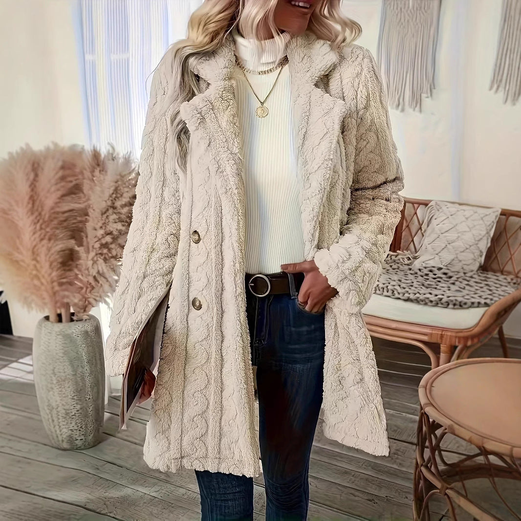 Damen Kuschelige Strickjacke mit doppelter Knopfverschluss und strukturierter Oberfläche EB