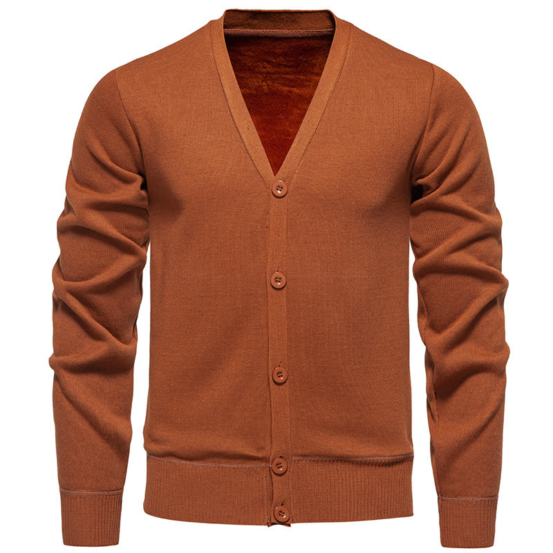 Herren nan leichte Feinstrick-Strickjacke mit V-Ausschnitt, verdeckter Knopfleiste und elastischem Rippbündchen EB