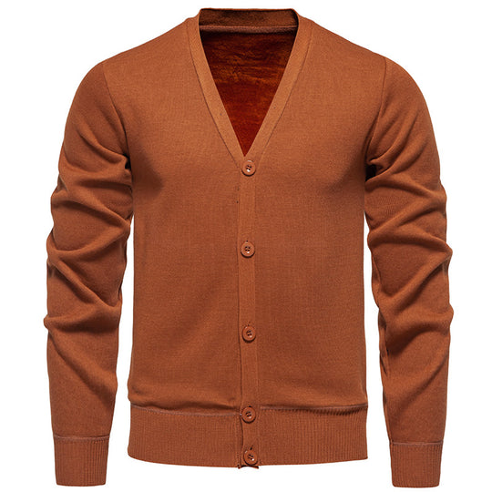 Herren nan leichte Feinstrick-Strickjacke mit V-Ausschnitt, verdeckter Knopfleiste und elastischem Rippbündchen EB