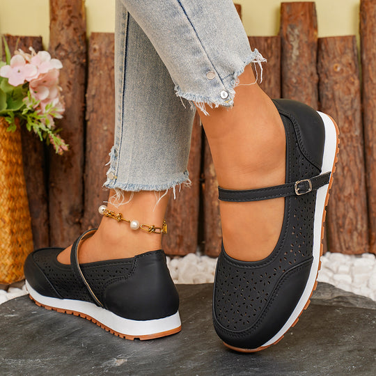 Damen atmungsaktive und elegante Ballerinas mit dekorativem Lochmuster EB