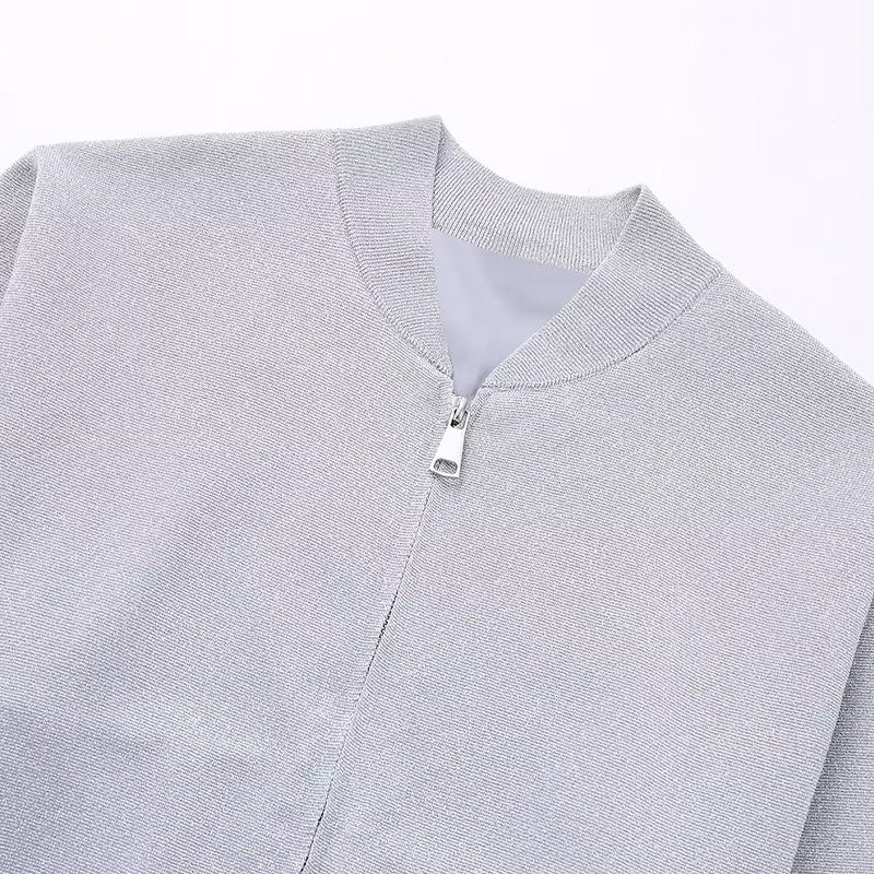 Damen Sportliche Bomberjacke mit glitzerndem Obermaterial und praktischen Taschen EB