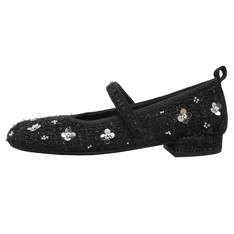 Damen Ballerinas mit floralem Glitzerdesign und verstellbarem Riemen EB