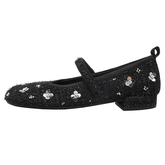 Damen Ballerinas mit floralem Glitzerdesign und verstellbarem Riemen EB