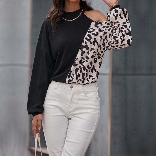 Damen Designer Oberteil mit asiatischem Stehkragen und elegantem Animal-Print EB