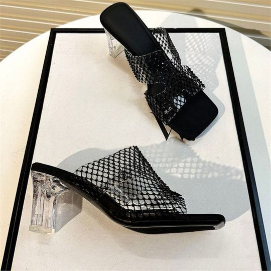 Damen transparente Mules mit schickem Netzdesign EB