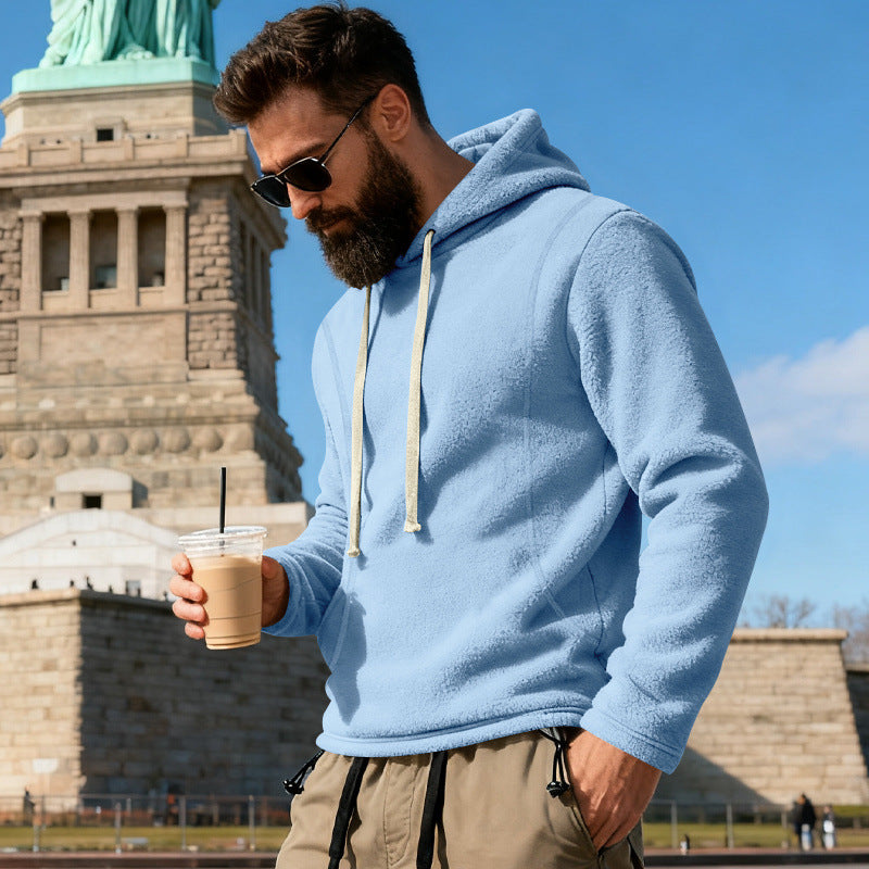 Herren Fleece-Hoodie mit Teddystruktur, Kapuze und entspannter Passform EB