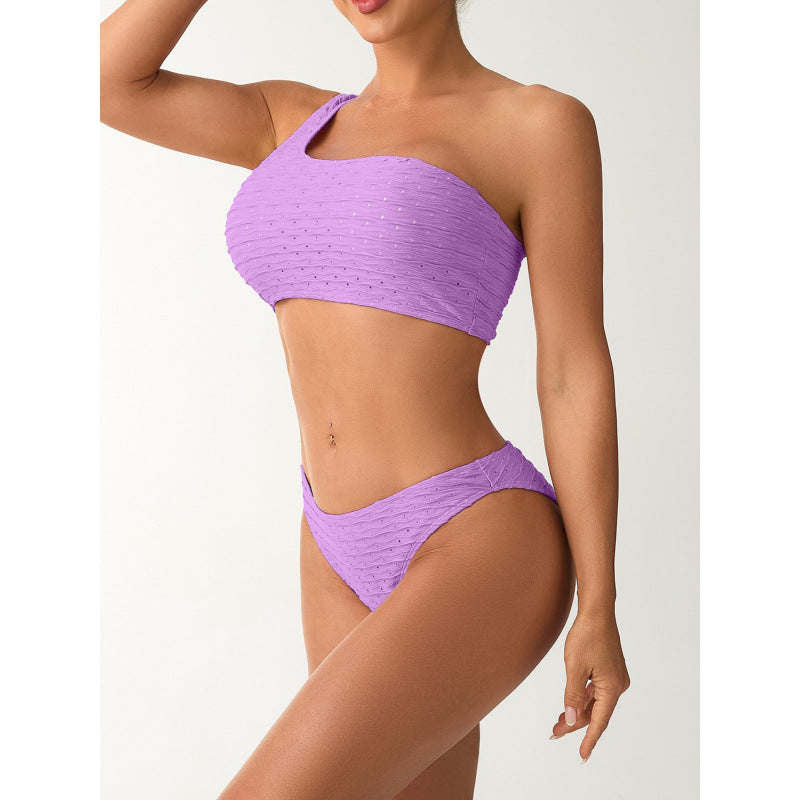 Damen Einseitiger Bikini mit elegantem Rippendesign und verstellbaren Trägern EB