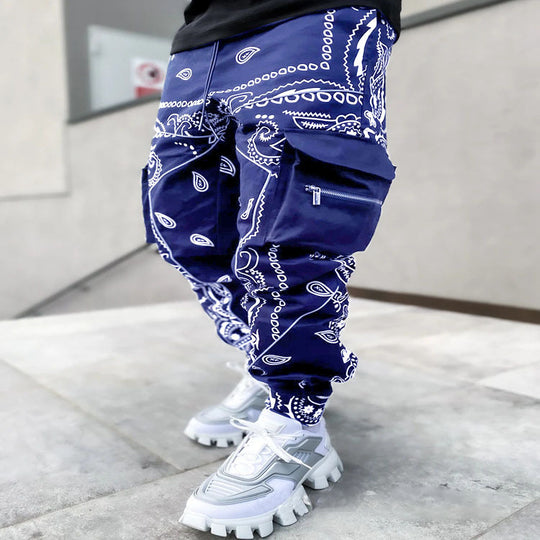 Herren Cargo-Jogginghose mit Bandana-Print, Kordelzug & Mehrfachtaschen EB