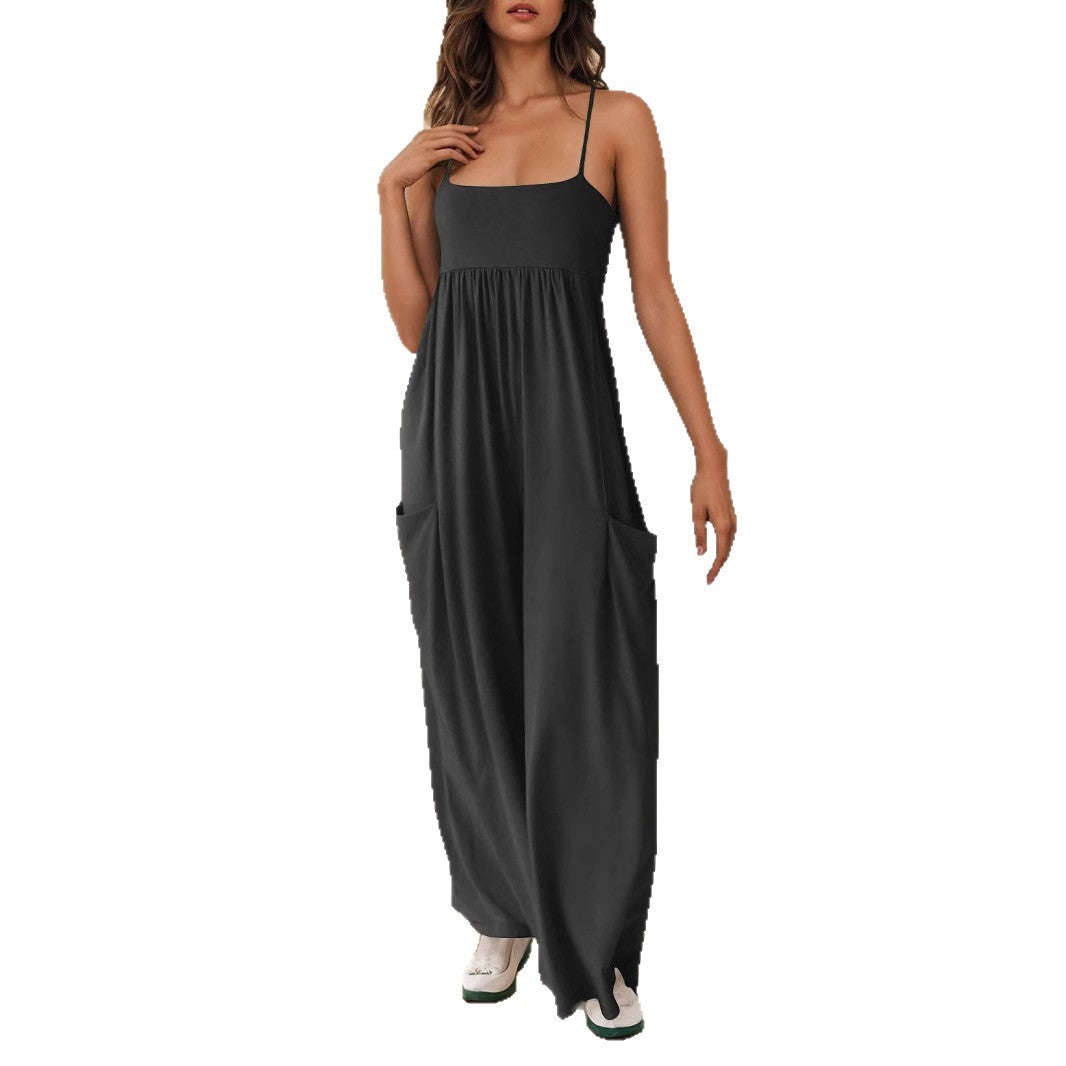 Damen lässiger Jumpsuit mit breitem Bein und verstellbaren Trägern EB