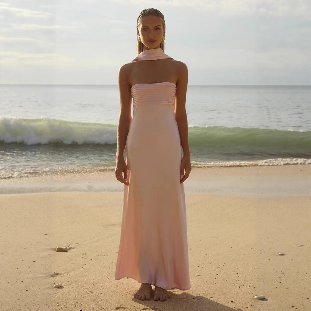 Damen Elegantes Maxikleid mit schulterfreiem Design und schmalem Oberteil EB