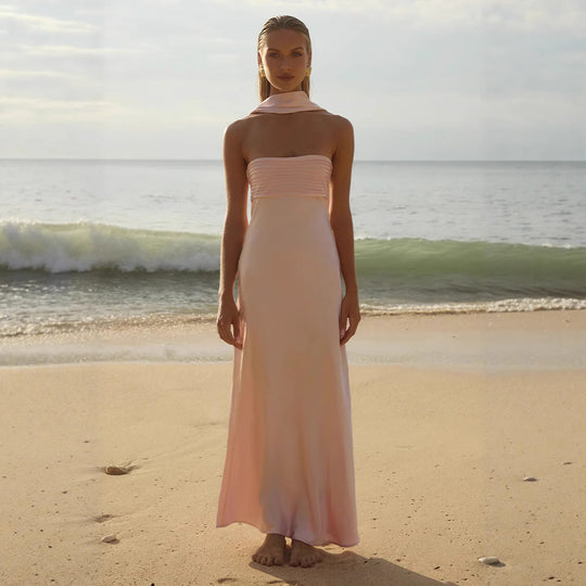 Damen Elegantes Maxikleid mit schulterfreiem Design und schmalem Oberteil EB