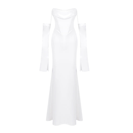 Damen Elegantes Meerjungfrau-Kleid mit schulterfreiem Design und langen Ärmeln EB