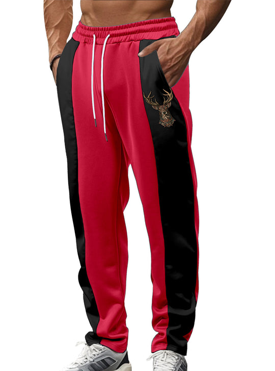 Herren nan sportive Trackpants mit seitlichen Kontrastbahnen elastischem Bund Kordelzug und Hirschstickerei EB