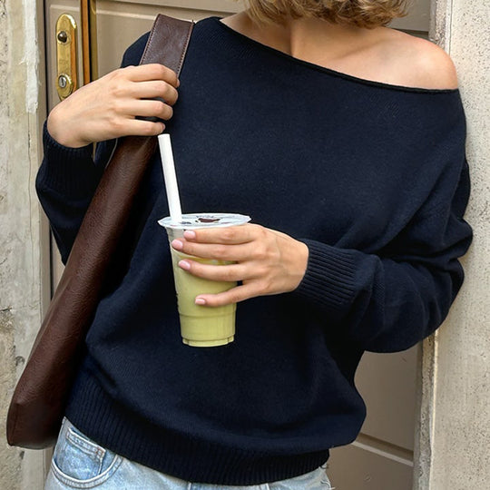 Damen Oversized Strickpullover mit schulterfreiem Design EB