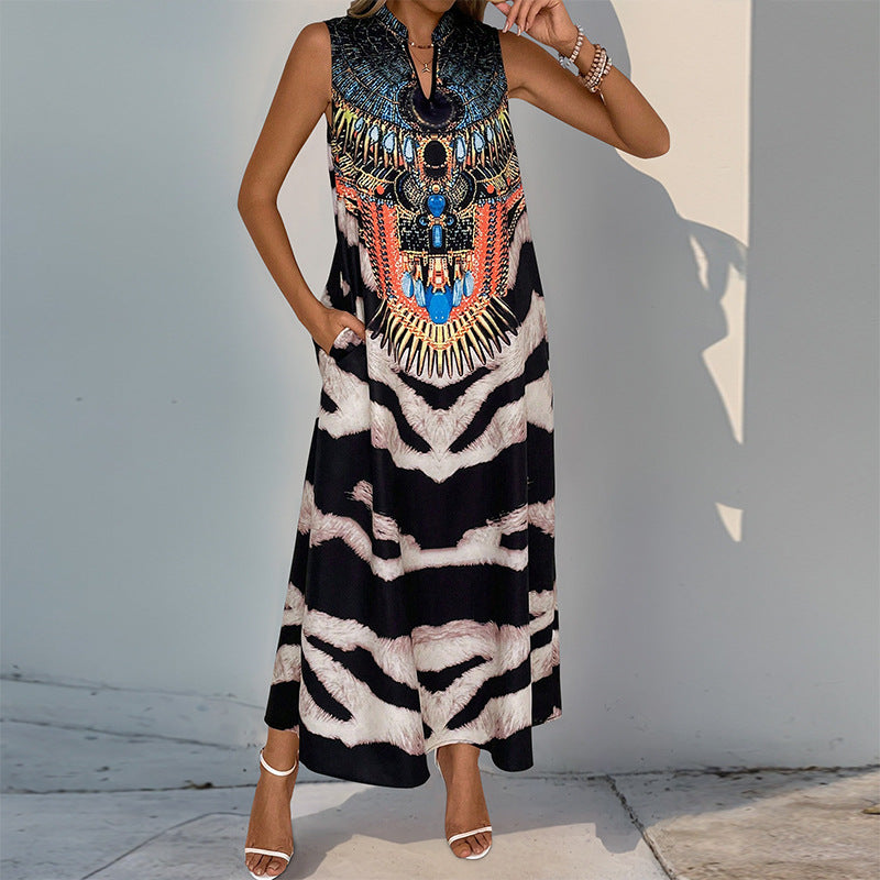 Damen Maxi-Kleid mit auffälligem Animal-Print und eleganten Verzierungen EB