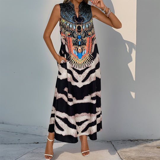 Damen Maxi-Kleid mit auffälligem Animal-Print und eleganten Verzierungen EB