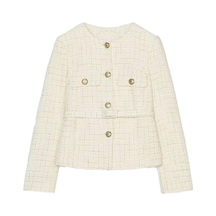 Damen elegante Tweed-Jacke mit doppelter Knopfleiste und praktischen Taschen EB