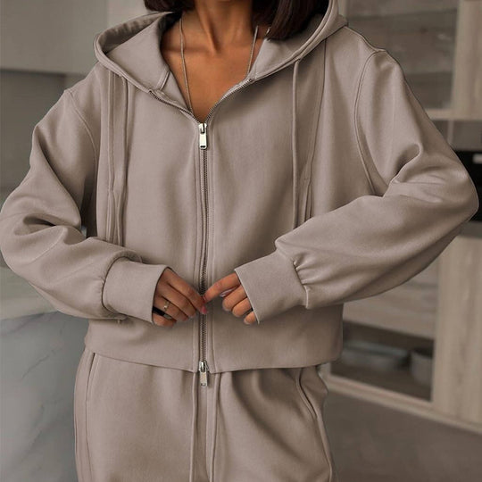 Damen lässiges Set aus cropped Hoodie und weitem Jogginghose EB