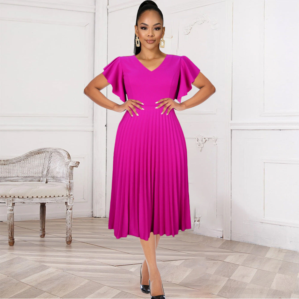 Damen Midikleid mit voluminösen Rüschensäumen und eleganter Faltenlegung EB