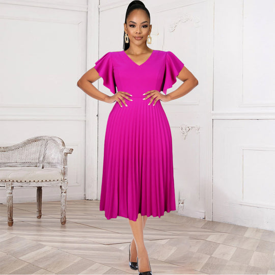 Damen Plisseekleid mit voluminösen Flügelärmeln EB