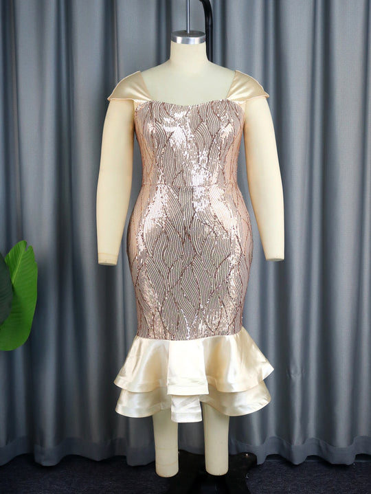 Damen Elegantes Abendkleid mit schimmernden Pailletten und femininem Rüschensaum EB