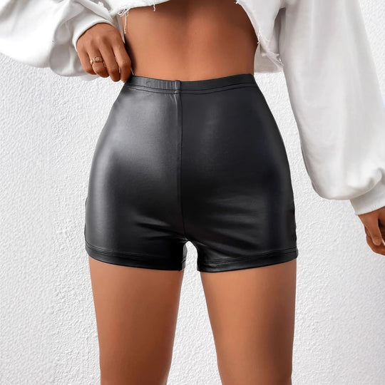 Damen Kunstleder High-Waist Shorts mit Cut-Out-Details EB