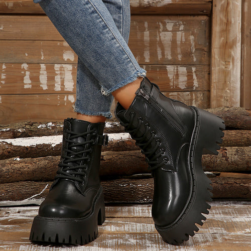 Damen Robuste Schnürstiefel mit Stylischem Profilsohle EB