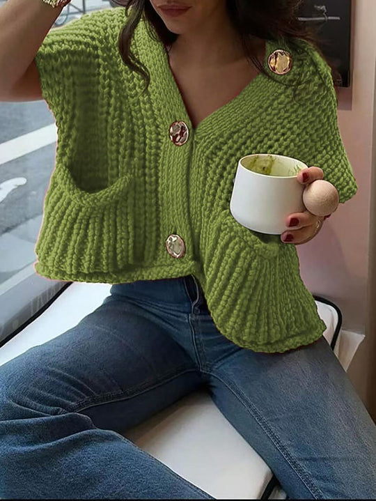 Damen Strickweste mit Knöpfen und Taschen EB
