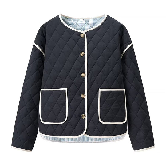Damen gesteppte Jacke mit eleganter Knopfverschluss EB