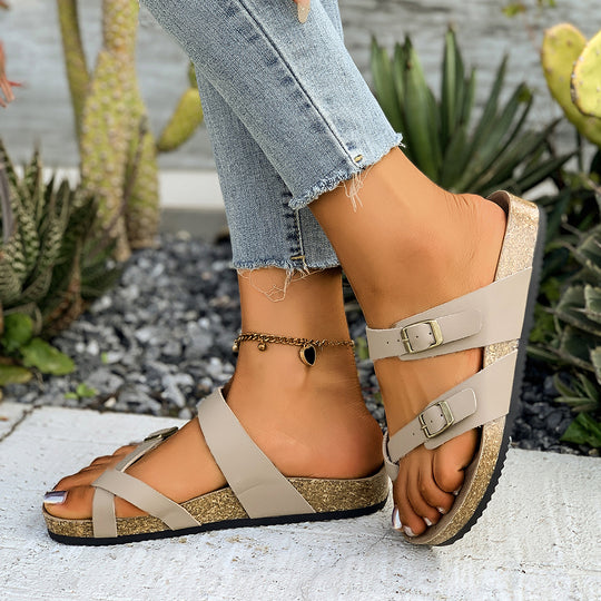 Damen Riemchen-Sandalen mit verstellbaren Schnallen und korkgefütterter Sohle EB